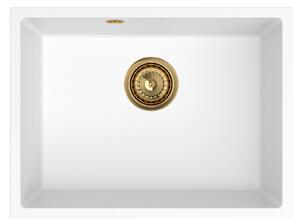 SINK Quality Chiuveta Quality Crypton 60, chiuveta granit bucatarie 535x400x205 mm + sifon auriu, alb, SKQ-CRY.W.1KBO.60.XG