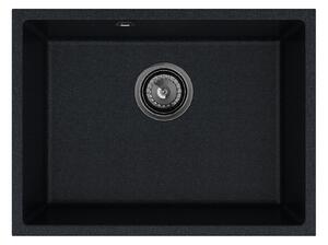 SINK Quality Chiuveta Quality Crypton 60, chiuveta granit bucatarie 535x400x205 mm + sifon negru, pete negre, SKQ-CRY.B.1KBO.60.XB