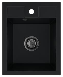 SINK Quality Chiuveta Quality Ferrum 40, chiuveta granit bucatarie 400x500x195 mm + sifon negru, negru, SKQ-FER.C.1K40.XB
