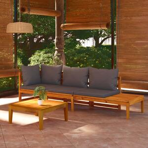 Set mobilier grădină cu perne gri închis, 3 piese, lemn acacia