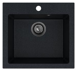 SINK Quality Chiuveta Quality Ferrum 50, chiuveta granit bucatarie 490x450x195 mm + sifon negru, brocart, SKQ-FER.B.1K50.XB