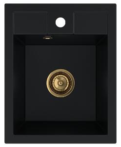 SINK Quality Chiuveta Quality Ferrum 40, chiuveta granit bucatarie 400x500x195 mm + sifon auriu, negru, SKQ-FER.C.1K40.XG