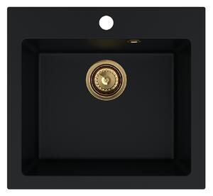 SINK Quality Chiuveta Quality Ferrum 50, chiuveta granit bucatarie 490x450x195 mm + sifon auriu, negru, SKQ-FER.C.1K50.XG