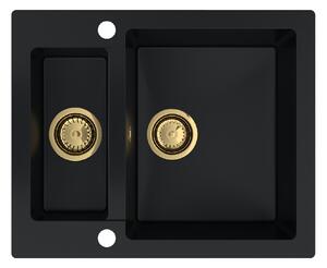 SINK Quality Chiuveta Quality Ferrum, chiuveta granit bucatarie 605x495x210 mm + sifon auriu, negru, SKQ-FER.C.5KBO.XG