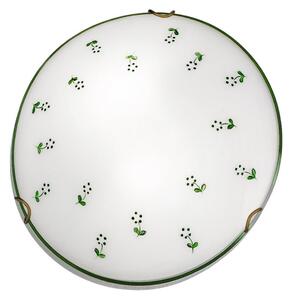 Austrolux Kolarz plafonieră Nonna, Ø 30 cm, floare verde împrăștiată, sticlă, reglabil, Alb, Camera de zi / sufragerie, Sticlă, Casă de țară / Rustic