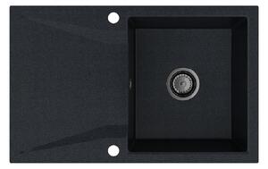 SINK Quality Chiuveta Quality Obsidian, chiuveta granit bucatarie 790x500x210 mm + sifon negru, cu pete negre-Brocart, SKQ-OBS.B.1KDO.XB