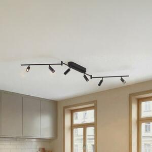 Lindby plafonieră LED Eldrin, 6 becuri, spoturi, negru, Negru, Camera de zi / sufragerie, Metal, Modern
