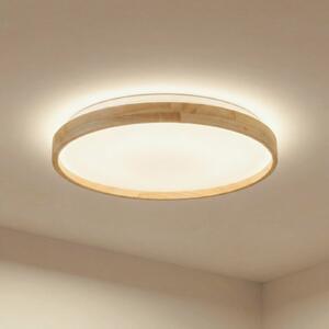 Lindby Smart LED plafonieră Mirren lemn Ø49.5cm CCT Tuya, reglabil, Lemn, Camera de zi / sufragerie, Plastic, Modern