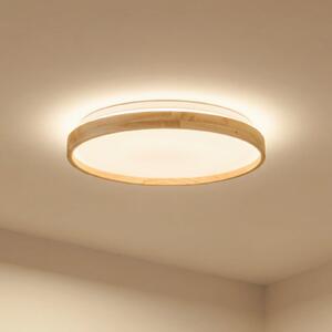 Lindby Smart LED plafonieră Mirren lemn Ø39.5cm CCT Tuya, reglabil, Lemn, Camera de zi / sufragerie, Plastic, Modern