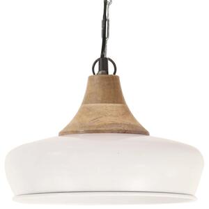 Lampă suspendată industrială, alb, 26 cm, lemn masiv&fier, E27