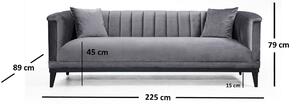 Canapea Fixa cu 3 Locuri Trendy, Gri Inchis, 225 x 89 x 79 cm