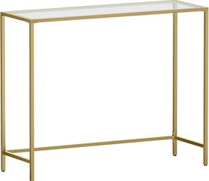 Masă consolă cu cadru metalic blat din sticlă securizată, auriu 100x35x80cm