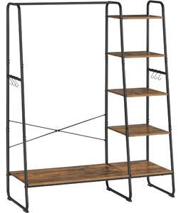 Suport pentru haine, cuier, cu raft pe 5 niveluri, 6 umerase, 45 x 120 x 160 cm, maro rustic