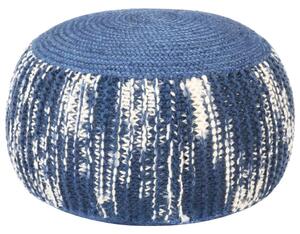 Fotoliu puf tricotat manual, albastru/alb, 50x35 cm, lână