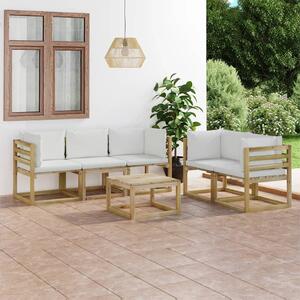 Set mobilier de grădină cu perne crem, 6 piese
