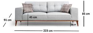 Canapea Fixa cu 3 Locuri Bellisimo, Gri, 223 x 85 x 91 cm