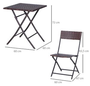 Outsunny Set Mobilier pentru Balcon din Rattan PE, Include Masă de Cafea și 2 Scaune Pliabile, 60x60x72cm, Maro | Aosom Romania