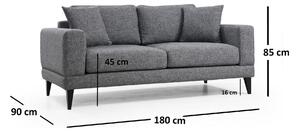 Canapea Fixa cu 2 Locuri Biutiful, Gri Inchis, 180 x 85 x 90 cm