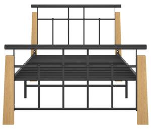 Cadru de pat, 100x200 cm, metal și lemn masiv stejar
