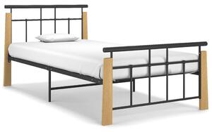 Cadru de pat, 90x200 cm, metal și lemn masiv de stejar