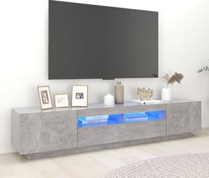 Comodă TV cu lumini LED, gri beton, 200x35x40 cm