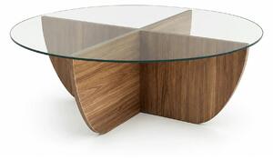 Masuta cafea Lily, transparent/nuc, sticla/PAL melaminat, 90x90x30 cm