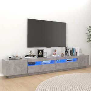 Comodă TV cu lumini LED, gri beton, 260x35x40 cm