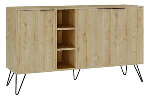 Comoda Clara-Oak, stejar/negru, PAL melaminat/metal, 142x36x83 cm