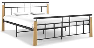 Cadru de pat, 160x200 cm, metal și lemn masiv de stejar