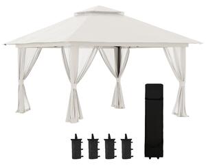 Outsunny Pavilion Pliabil Pop-Up 4x4 m cu Înălțime Reglabilă pe 3 Niveluri, Pavilion Exterior cu Plasă de Țânțari, Saci de Nisip, Geantă de Transport, UV50+, pentru Grădină Camping Petreceri, Crem | Aosom Romania