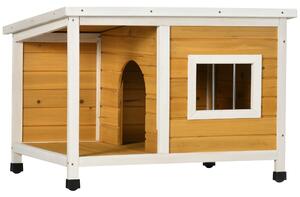 PawHut Cușcă pentru Câini de Exterior din Lemn cu Verandă Acoperită și Acoperiș Înclinat, 85.5x62x60 cm, Multicolor | Aosom Romania