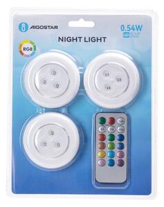 Aigostar - Set 3x lămpi de veghe LED RGB, portabile, alimentare 3x AAA + telecomandă