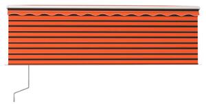 Copertină retractabilă automat cu stor, portocaliu&maro, 4x3 m