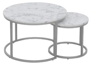 Set masute cafea rotunde PAOLA, alb cu efect de marmura/argintiu
