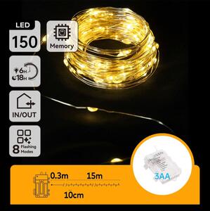 Aigostar -LED Ghirlandă pentru exterior 150xLED/8 funcții 3xAA 15,3m IP44 alb cald