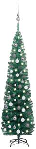 Set pom Crăciun artificial subțire LED-uri&globuri verde 180 cm
