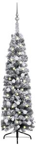 Set pom Crăciun artificial subțire LED-uri&globuri verde 150 cm