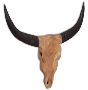 Sculptură craniu de taur montaj pe perete 69x6x60 cm lemn tec