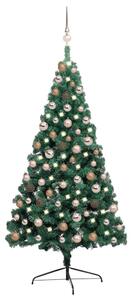 Set pom Crăciun artificial LED-uri&globuri, verde, 150 cm