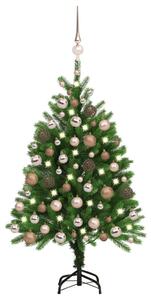 Set brad de Crăciun artificial cu LED&globuri, verde, 120 cm