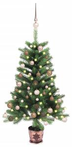 Set brad de Crăciun artificial cu LED & globuri, verde, 65 cm