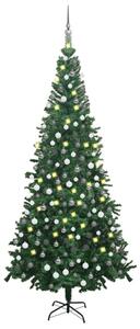 Brad de Crăciun pre-iluminat cu set globuri, verde, 240 cm, L