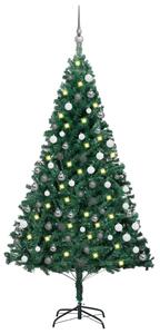 Brad Crăciun pre-iluminat cu set globuri, verde, 150 cm, PVC