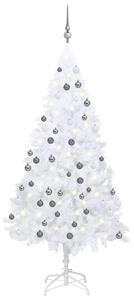 Pom de Crăciun artificial cu LED-uri/globuri, alb, 120 cm PVC