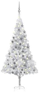 Brad de Crăciun artificial cu LED/globuri argintiu 180 cm PET