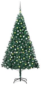 Set pom Crăciun artificial cu LED&globuri, verde, 210 cm PVC