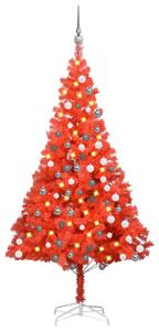 Set brad de Crăciun artificial LED-uri/globuri roșu 180 cm PVC