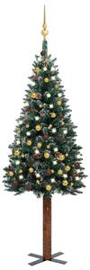 Set pom Crăciun subțire, LED-uri&globuri, verde, 150 cm