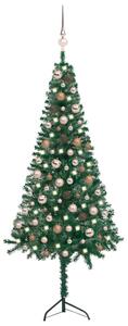 Set pom Crăciun artificial colț LED-uri&globuri verde 150cm PVC