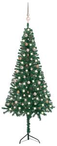 Set pom Crăciun artificial pe colț LED&globuri verde 240 cm PVC